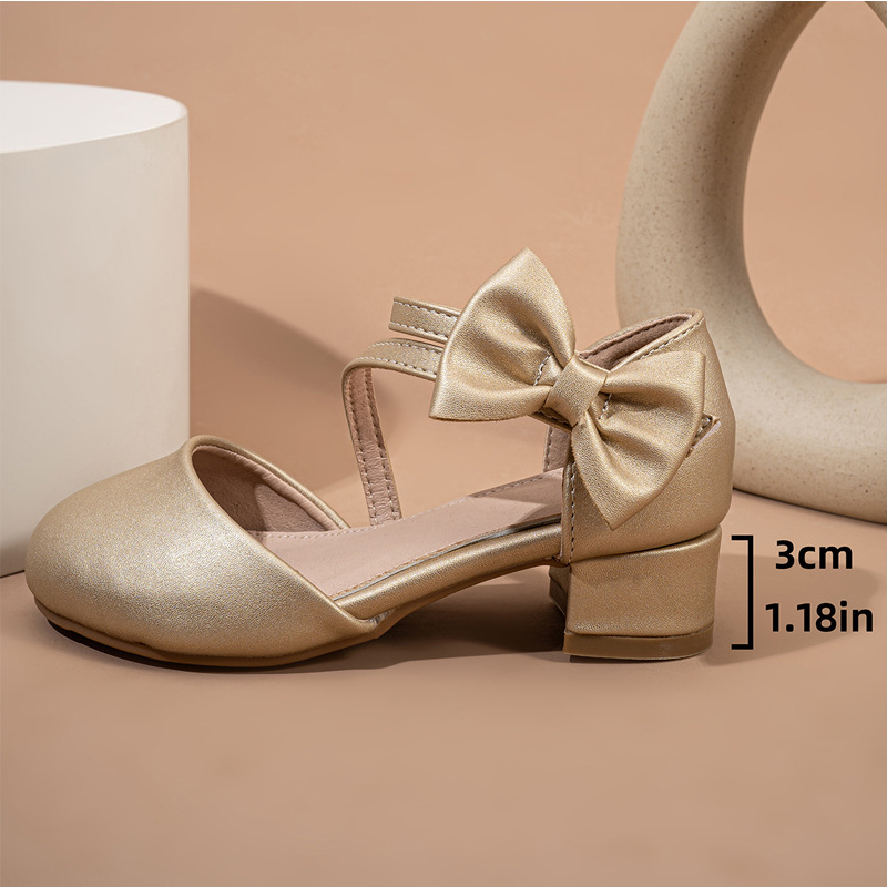 Κοριτσίστικα σανδάλια με φιογκάκι, με ψηλό τακούνι, από συνθετικό δέρμα, σόλα από καουτσούκ, κλείσιμο με Velcro, φωτιζόμενα (Άνοιξη 2025)