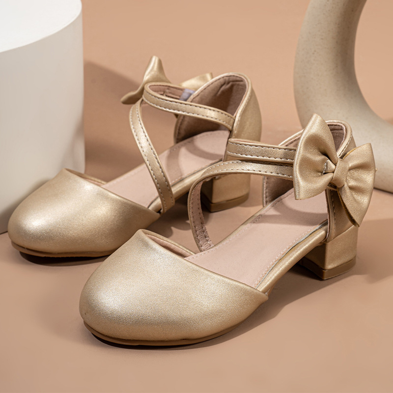 Κοριτσίστικα σανδάλια με φιογκάκι, με ψηλό τακούνι, από συνθετικό δέρμα, σόλα από καουτσούκ, κλείσιμο με Velcro, φωτιζόμενα (Άνοιξη 2025)