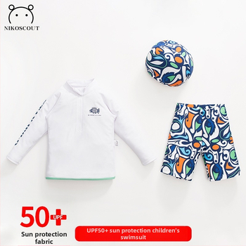 Παιδικό μαγιό με μακρύ μανίκι, δύο τεμάχια, με προστασία από τον ήλιο, για αγόρια 1–15 ετών; μοτίβο κινούμένων σχεδίων, υψηλή ελαστικότητα; 85% πολυεστέρα, 15% ελαστάν.