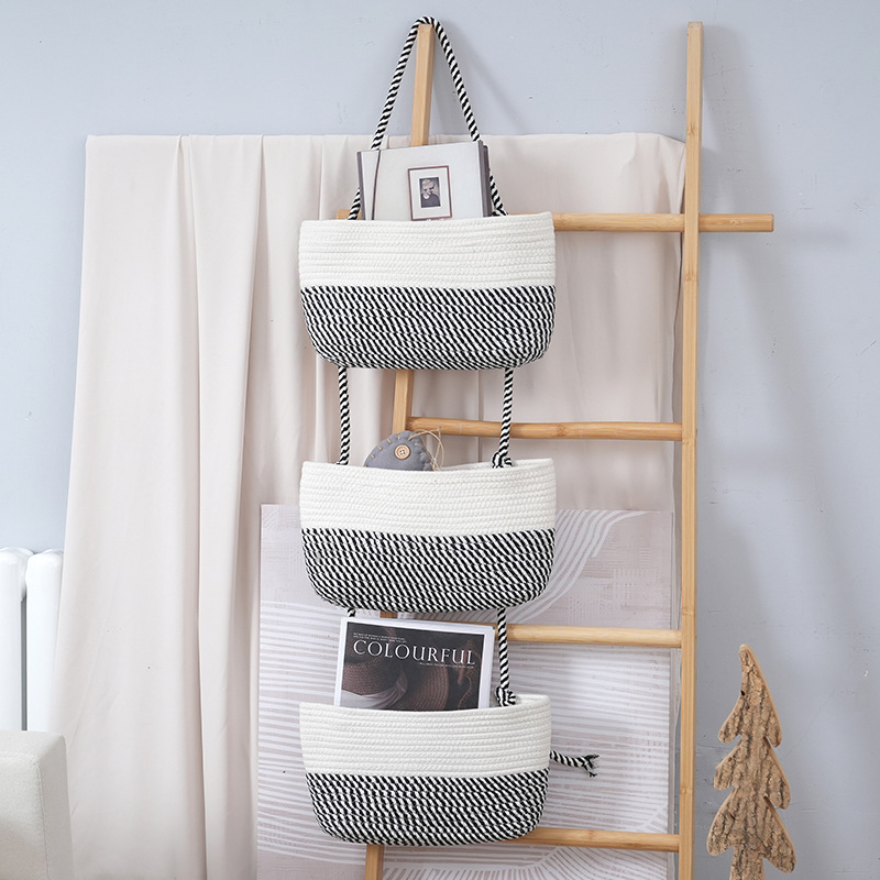 Skladišna košara za bebe s pregradama, pletena od pamukovog konca; model Cotton Rope Baby Basket-01; moderni minimalistički stil; izlazak na tržište proljeće 2025.