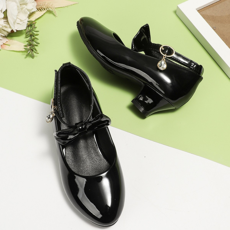 Detské šľapky princeznovského štýlu s nízkym podpätkom, zapínanie na suchý zips, PU vrchná časť, gumová podrážka