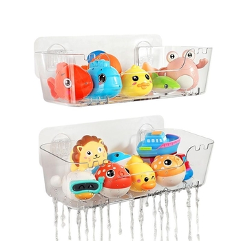 Πλαστικό καλάθι αποθήκευσης παιχνιδιών μπάνιου με οπή αποστράγγισης, διαφανής σχεδίαση, μοντέρνο μινιμαλιστικό στυλ, κυκλοφορία 2025