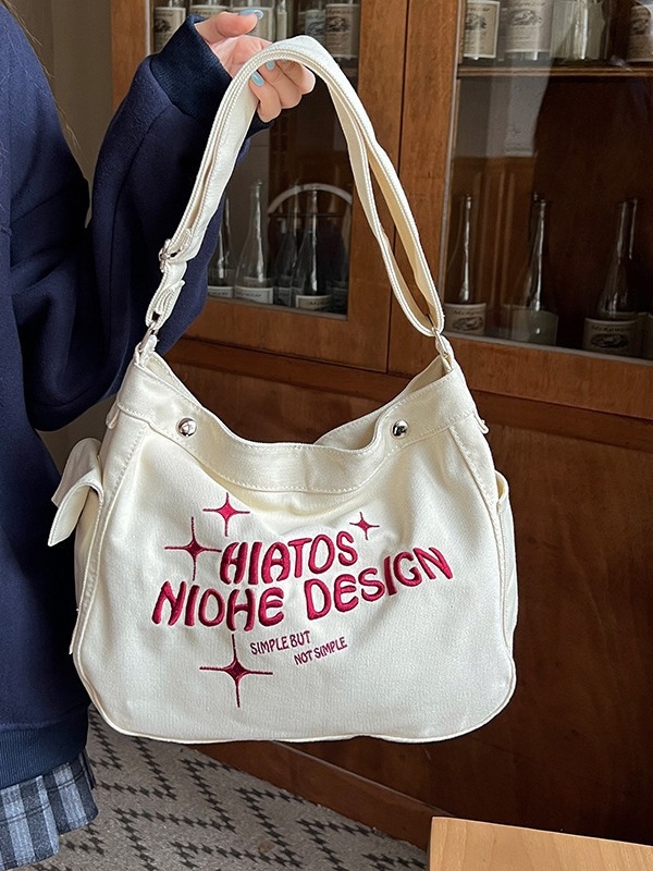 Geantă tote din pânză în stil japonez cu broderie (material: pânză, fermoar, căptușeală poliester, buzunar intern cu fermoar)