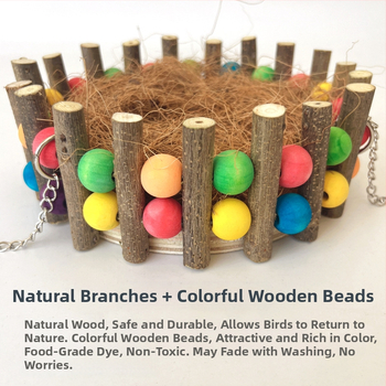 Ξύλινο παιχνίδι για παπαγάλο με κλάδο, χάντρες, αναρρίχηση και αιωρούμενο φωλιά-καταφύγιο (Υλικό: Ξύλο; Εισαγωγή: Όχι; Αδειοδοτημένες ιδιωτικές μάρκες: Ναι)