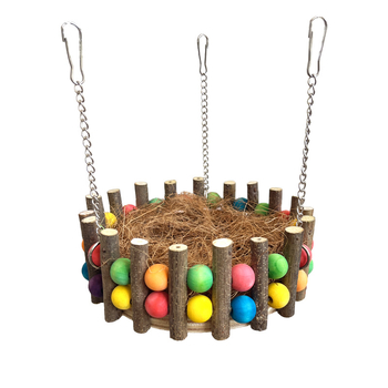 Ξύλινο παιχνίδι για παπαγάλο με κλάδο, χάντρες, αναρρίχηση και αιωρούμενο φωλιά-καταφύγιο (Υλικό: Ξύλο; Εισαγωγή: Όχι; Αδειοδοτημένες ιδιωτικές μάρκες: Ναι)