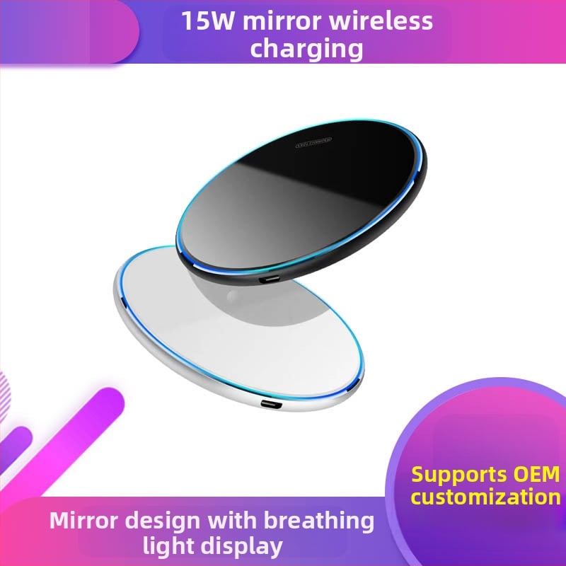 Κυκλικός ασύρματος φορτιστής με καθρέφτη, ultra-thin, 15W μέγιστη ισχύς, QC3.0 γρήγορη φόρτιση για κινητά τηλέφωνα
