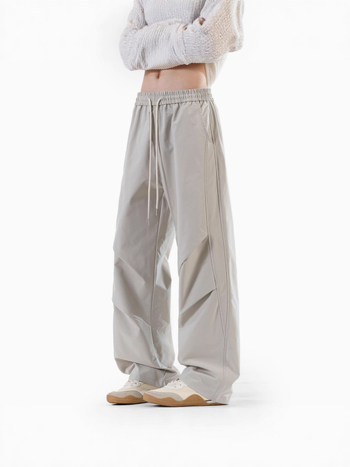 Cargo casual παντελόνια με φαρδιά γραμμή, μέση, κορδόνι για δέσιμο, ελαφρώς ελαστικό ύφασμα πολυεστέρα