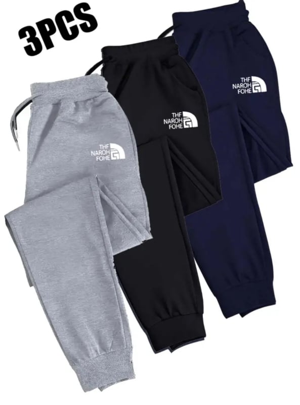 Ανδρικό σετ 3 τεμαχίων φλίς: μακριά παντελόνια με κορδόνι, μεσαία μέση, εφαρμοστό σχήμα, εκτύπωση με γράμματα