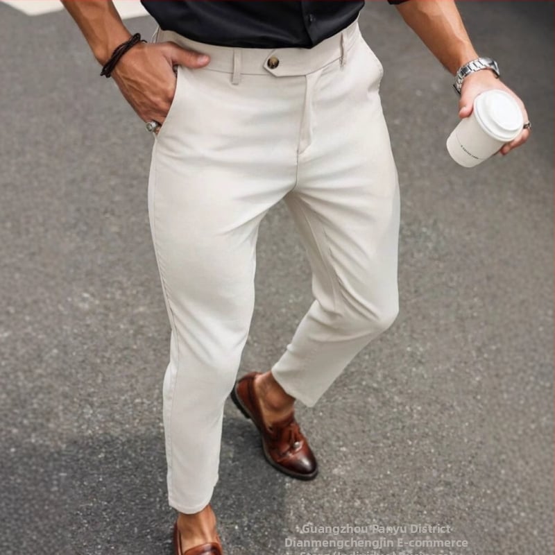 Ελαφρά επιχειρηματικά παντελόνια με ευθεία γραμμή, μικροελαστικότητα πολυεστέρα 90%, μείγμα χημικών ινών, μεταλλική διακόσμηση, για όλες τις εποχές