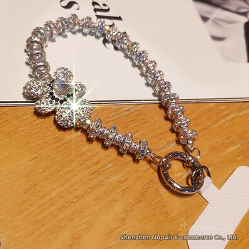 Женска гривна с кристална мечка и диамантено обрамление — ръчна изработка, Zhenge