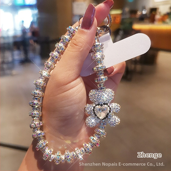 Женска гривна с кристална мечка и диамантено обрамление — ръчна изработка, Zhenge