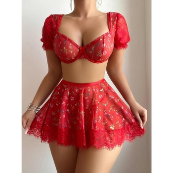 Naktinė su gėlių nėriniu ir giliu V-įkirpimu, pagrindinis audinys: medvilnė, Half Fleece audinys, pavasaris 2025 leidimas