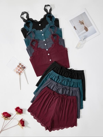 Ženski pidžama set s čipkastim obrubom i V-izrezom, njemački fleece, proljeće, elegantan