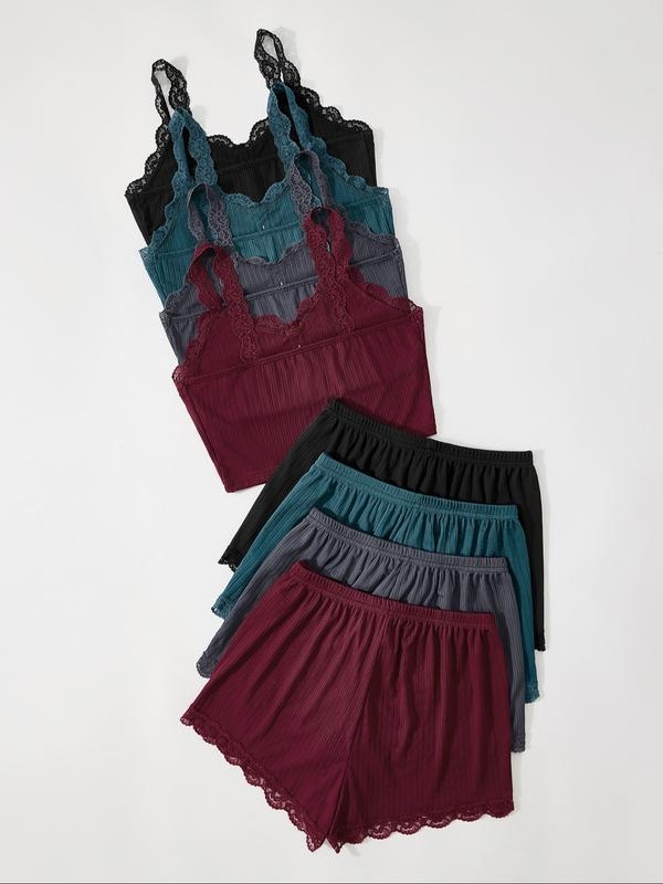 Ženski pidžama set s čipkastim obrubom i V-izrezom, njemački fleece, proljeće, elegantan