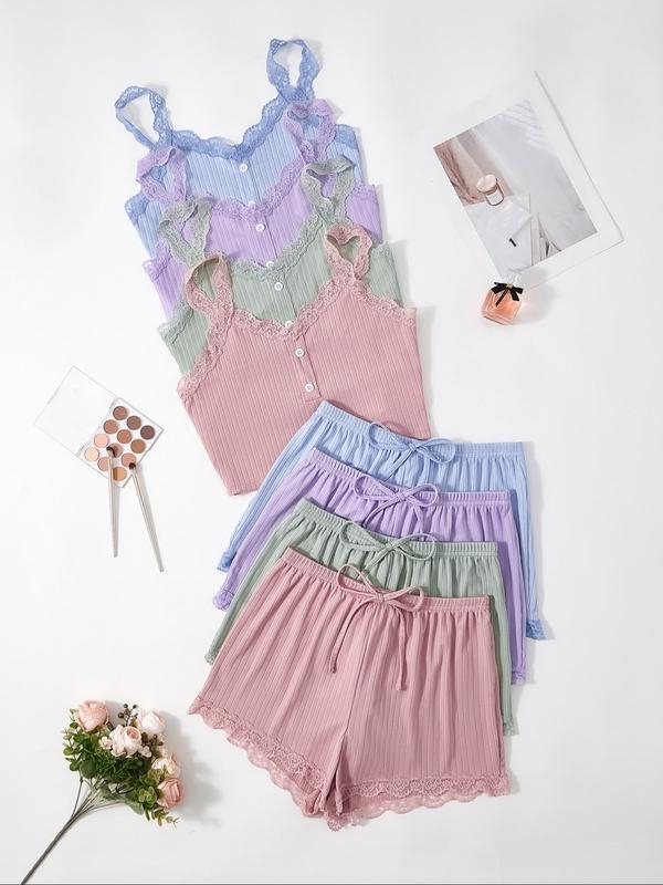 Ženski pidžama set s čipkastim obrubom i V-izrezom, njemački fleece, proljeće, elegantan