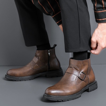 Ανδρικά μποτάκια Chelsea με πλευρικό φερμουάρ, βρετανικού ύφους Martin, μεσαίου ύψους, PU επάνω μέρος, PU πάτος, σόλα καουτσούκ, αύξηση ύψους