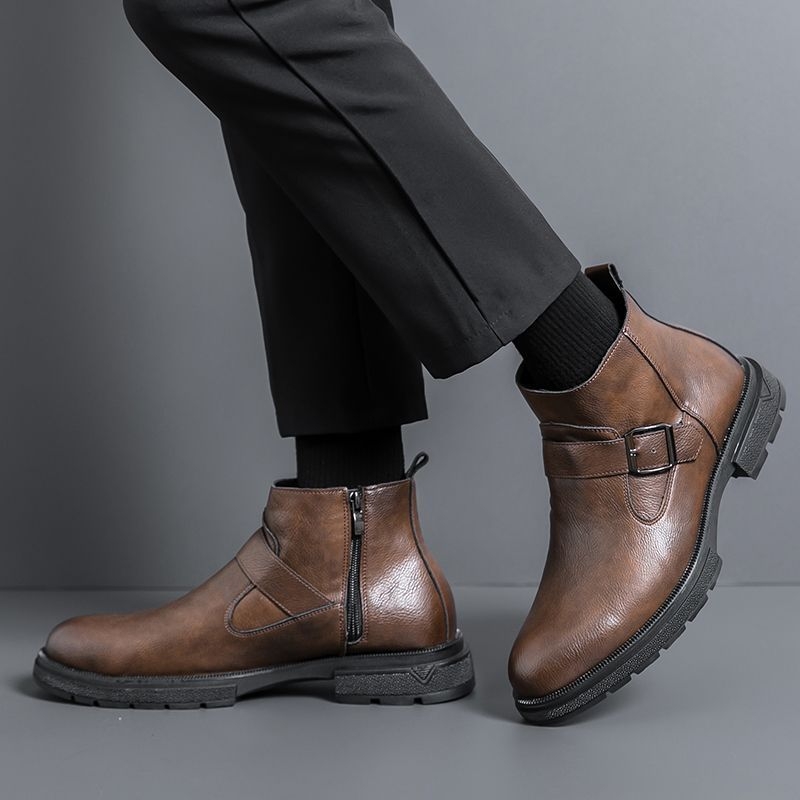 Ανδρικά μποτάκια Chelsea με πλευρικό φερμουάρ, βρετανικού ύφους Martin, μεσαίου ύψους, PU επάνω μέρος, PU πάτος, σόλα καουτσούκ, αύξηση ύψους
