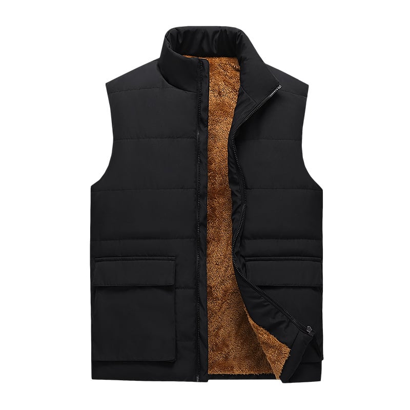 Ανδρικό γιλέκο φλίς με σταθερό γιακά, φερμουάρ, μονόχρωμο, εξωτερικό 100% πολυεστέρας, επένδυση πολυεστέρα