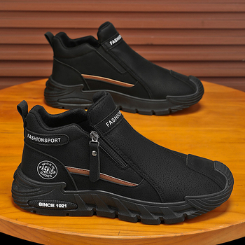 Ανδρικά μποτάκια εργασίας με υψηλό άνω μέρος, διαπνοή και αδιάβροχα, επάνω μέρος από δέρμα και ύφασμα, πάτος EVA, σόλα χύτευσης