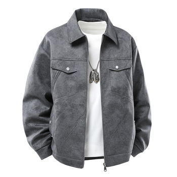 PU Δερμάτινο μπουφάν μπομπερ με γιακά τύπου lapel, φερμουάρ εμπρός, τριμμένες άκρες, πολλά τσέπες, σφιχτός σιλουέτας, χειμερινή καθημερινή εξωτερική ένδυση, επένδυση πολυεστέρα