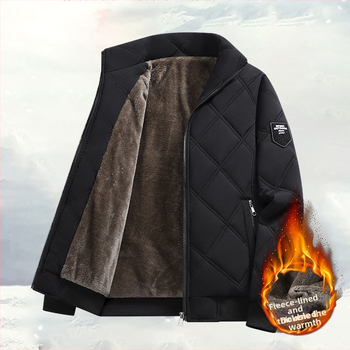 Ανδρικό βαμβακερό μπουφάν με ψηλό γιακά, καρντγκάν σχέδιο, φερμουάρ μπροστά, παχύ γέμισμα πολυεστέρα, 3D τσέπες