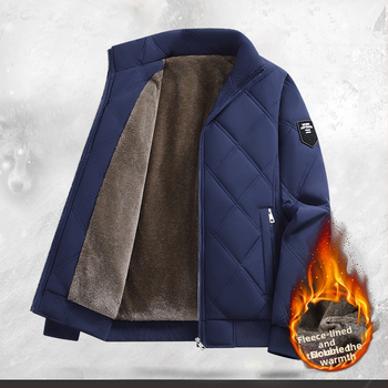 Ανδρικό βαμβακερό μπουφάν με ψηλό γιακά, καρντγκάν σχέδιο, φερμουάρ μπροστά, παχύ γέμισμα πολυεστέρα, 3D τσέπες