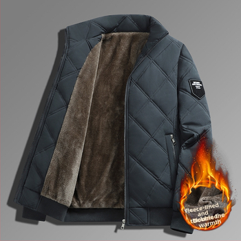 Ανδρικό βαμβακερό μπουφάν με ψηλό γιακά, καρντγκάν σχέδιο, φερμουάρ μπροστά, παχύ γέμισμα πολυεστέρα, 3D τσέπες