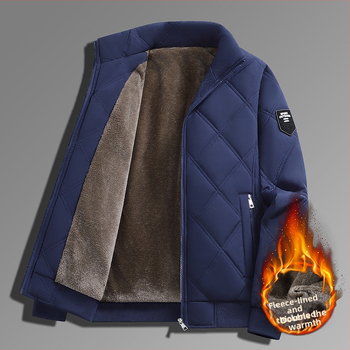 Ανδρικό βαμβακερό μπουφάν με ψηλό γιακά, καρντγκάν σχέδιο, φερμουάρ μπροστά, παχύ γέμισμα πολυεστέρα, 3D τσέπες