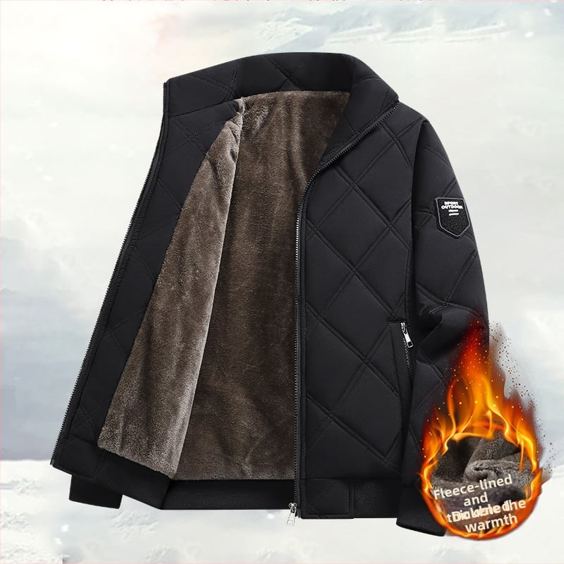 Ανδρικό βαμβακερό μπουφάν με ψηλό γιακά, καρντγκάν σχέδιο, φερμουάρ μπροστά, παχύ γέμισμα πολυεστέρα, 3D τσέπες