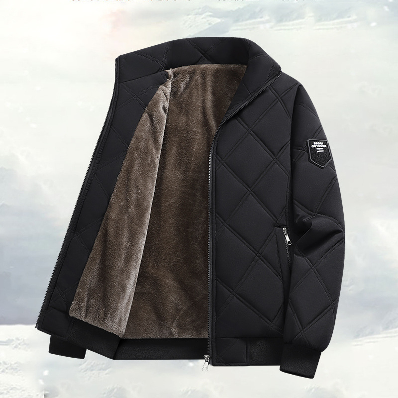 Ανδρικό βαμβακερό μπουφάν με ψηλό γιακά, καρντγκάν σχέδιο, φερμουάρ μπροστά, παχύ γέμισμα πολυεστέρα, 3D τσέπες