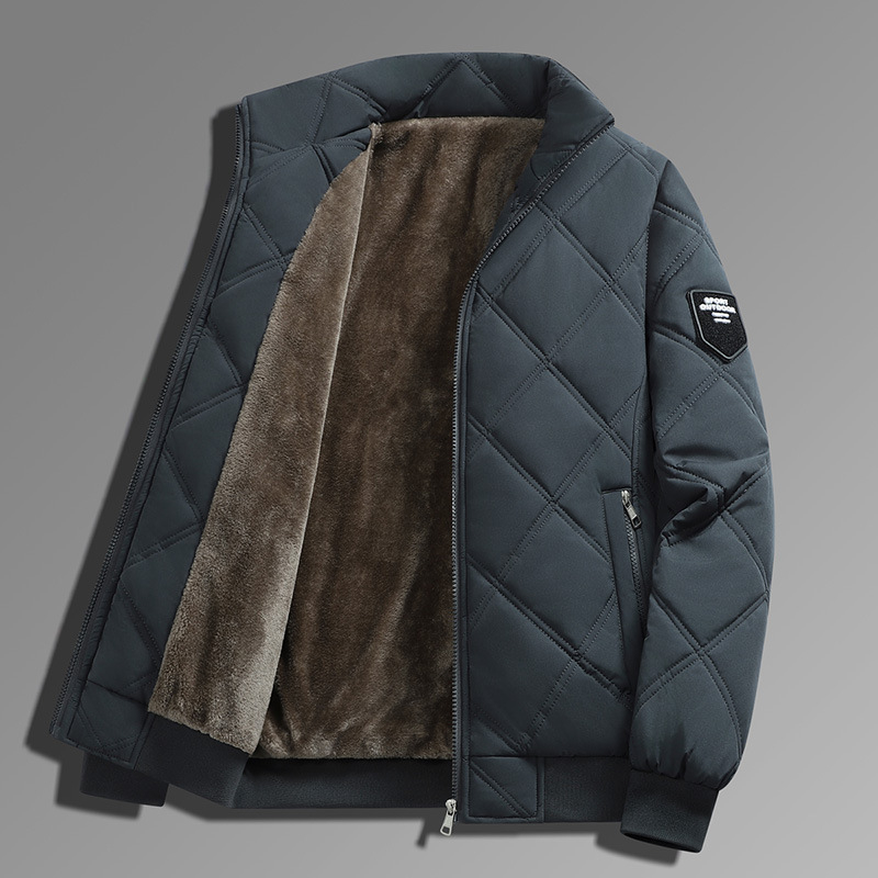 Ανδρικό βαμβακερό μπουφάν με ψηλό γιακά, καρντγκάν σχέδιο, φερμουάρ μπροστά, παχύ γέμισμα πολυεστέρα, 3D τσέπες