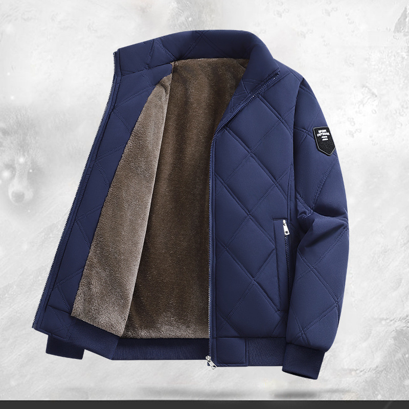 Ανδρικό βαμβακερό μπουφάν με ψηλό γιακά, καρντγκάν σχέδιο, φερμουάρ μπροστά, παχύ γέμισμα πολυεστέρα, 3D τσέπες