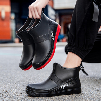 Vyriski lietaus batai su žemu vamzdiu, PVC viršus, plastikinė padanga, apvali pirštas