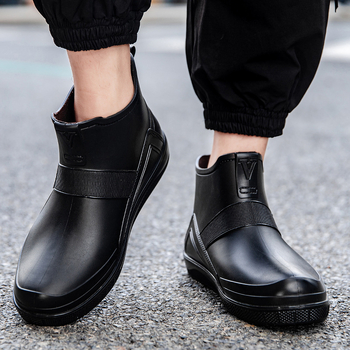 Vyriski lietaus batai su žemu vamzdiu, PVC viršus, plastikinė padanga, apvali pirštas