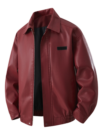Retro PU ādas jaka vīriešiem, vaļīga piegriezuma, rāvējslēdzēja aizdare