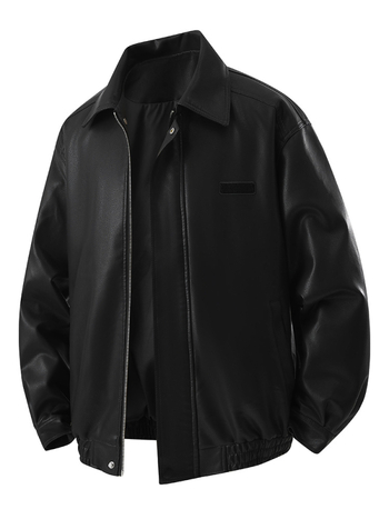 Ανδρικό PU Δερμάτινο Μπουφάν, Ρετρό Στυλ, Ευρύ Κόψιμο, Με Φερμουάρ