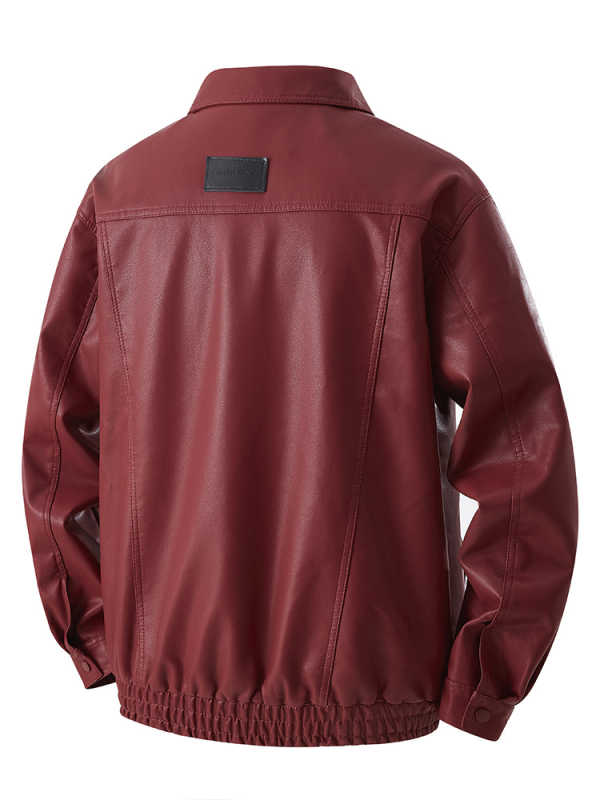 Retro PU ādas jaka vīriešiem, vaļīga piegriezuma, rāvējslēdzēja aizdare