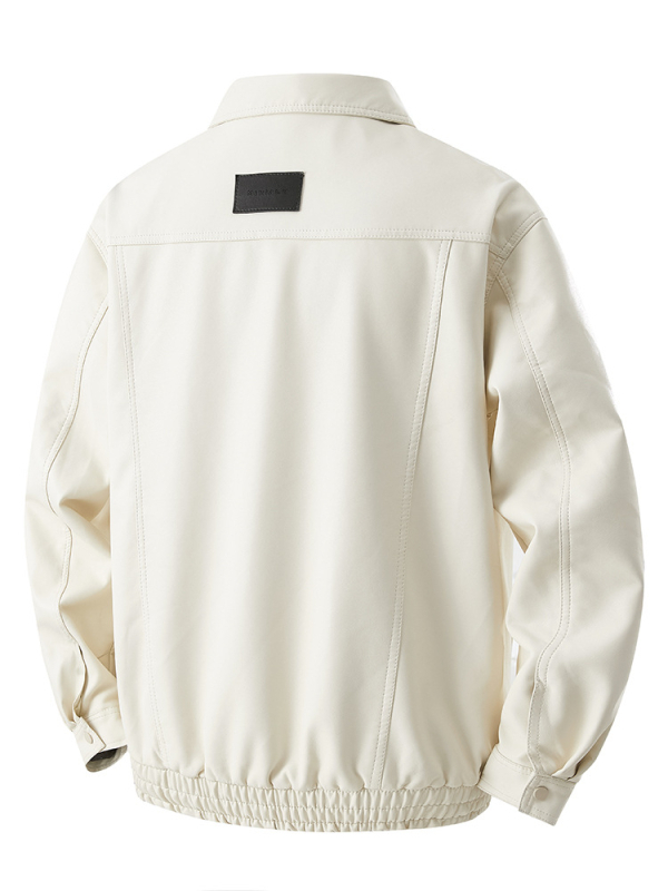 Retro PU ādas jaka vīriešiem, vaļīga piegriezuma, rāvējslēdzēja aizdare