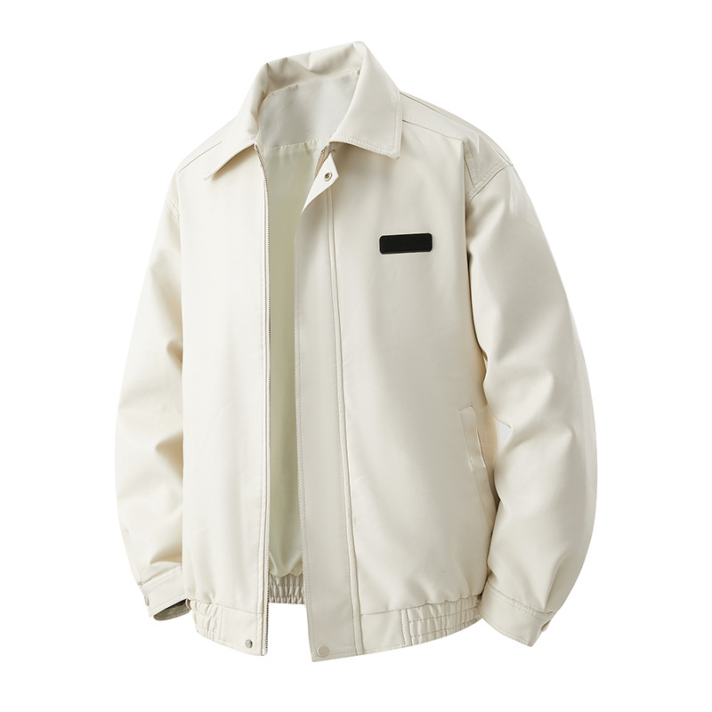 Retro PU ādas jaka vīriešiem, vaļīga piegriezuma, rāvējslēdzēja aizdare