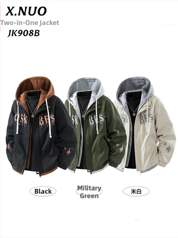 Ανδρικό μπουφάν εξωτερικού τύπου με κουκούλα, ανεμοφράκτο, πολυεστερικό ύφασμα, μακριά μανίκια, μεσαίας πυκνότητας