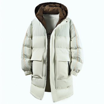 Παλτό από βαμβάκι μεσαίου μήκους, χαλαρή γραμμή, φερμουάρ, στάσιμο κολάρο, χοντρή πολυεστερική γέμιση