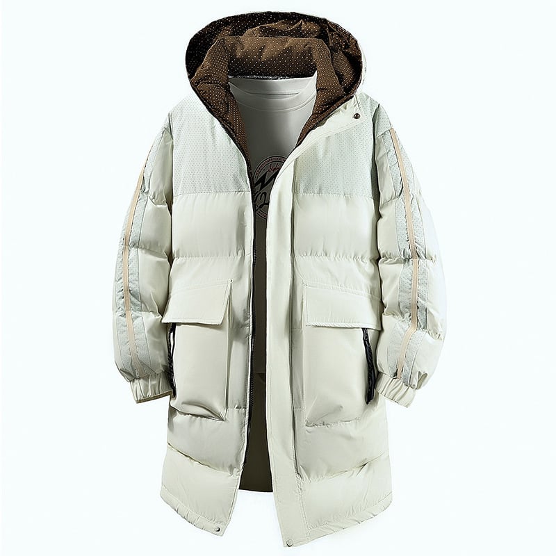 Παλτό από βαμβάκι μεσαίου μήκους, χαλαρή γραμμή, φερμουάρ, στάσιμο κολάρο, χοντρή πολυεστερική γέμιση