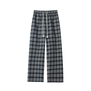 Υπερμεγέθη αντρικά καρό παντελόνια με ίσια γραμμή, casual, χαλαρά (μεσαία μέση, ύφασμα από ίνες μπαμπού, λεπτά)
