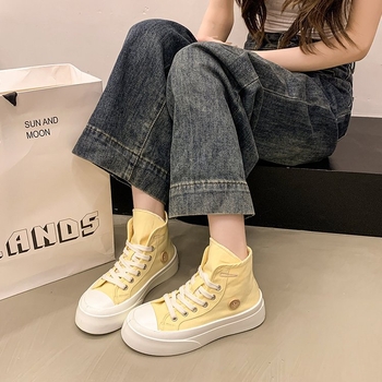 Sieviešu kanvas kurpes vasarai 2025 ar bieza zole, elpojošas, korejiešu stils