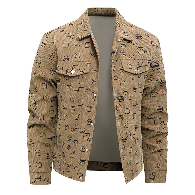 Muška windbreaker jakna s jacquard printom, kapuljom, vunom i krznom zeca, jesenska sezona 2025