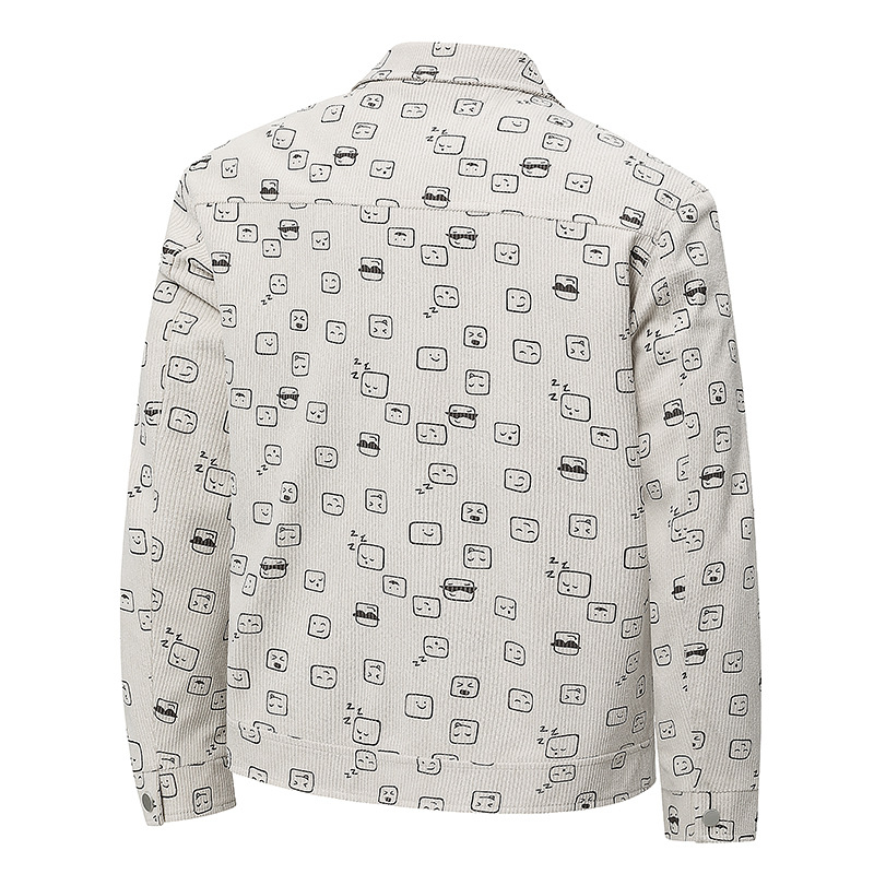 Muška windbreaker jakna s jacquard printom, kapuljom, vunom i krznom zeca, jesenska sezona 2025