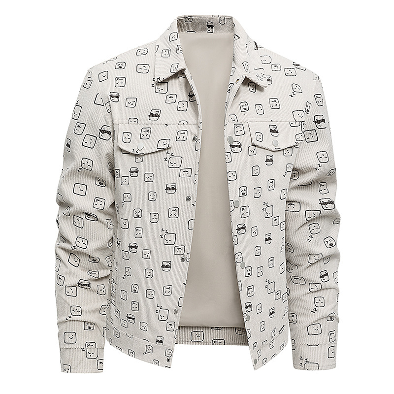 Muška windbreaker jakna s jacquard printom, kapuljom, vunom i krznom zeca, jesenska sezona 2025