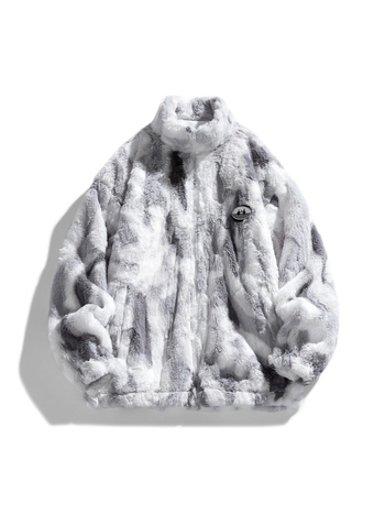 Muška jakna od rabbit fleece s visokim ovratnikom, zatvaračem, širokim krojem, bočnim džepovima