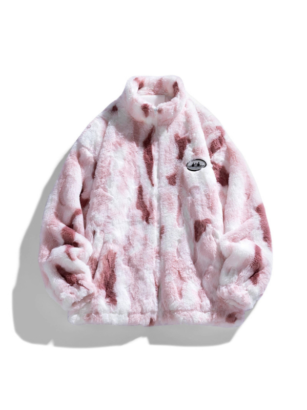 Muška jakna od rabbit fleece s visokim ovratnikom, zatvaračem, širokim krojem, bočnim džepovima