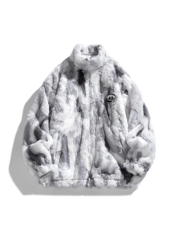 Muška jakna od rabbit fleece s visokim ovratnikom, zatvaračem, širokim krojem, bočnim džepovima